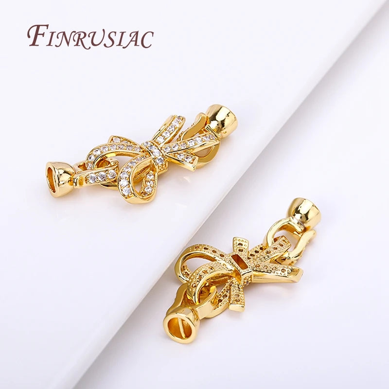 18K Gold Plated Zircon Bowknot Clasp for DIY Necklace Making Jewelry Connector Clasp P3