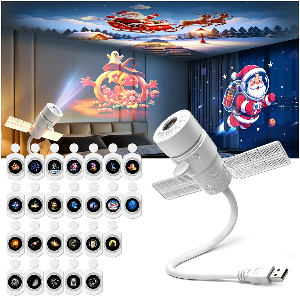 Astronaut Starry Sky Projector – 2-in-1 Night Light Decor Lamp Galaxy Night Projector P3 25 Slides
