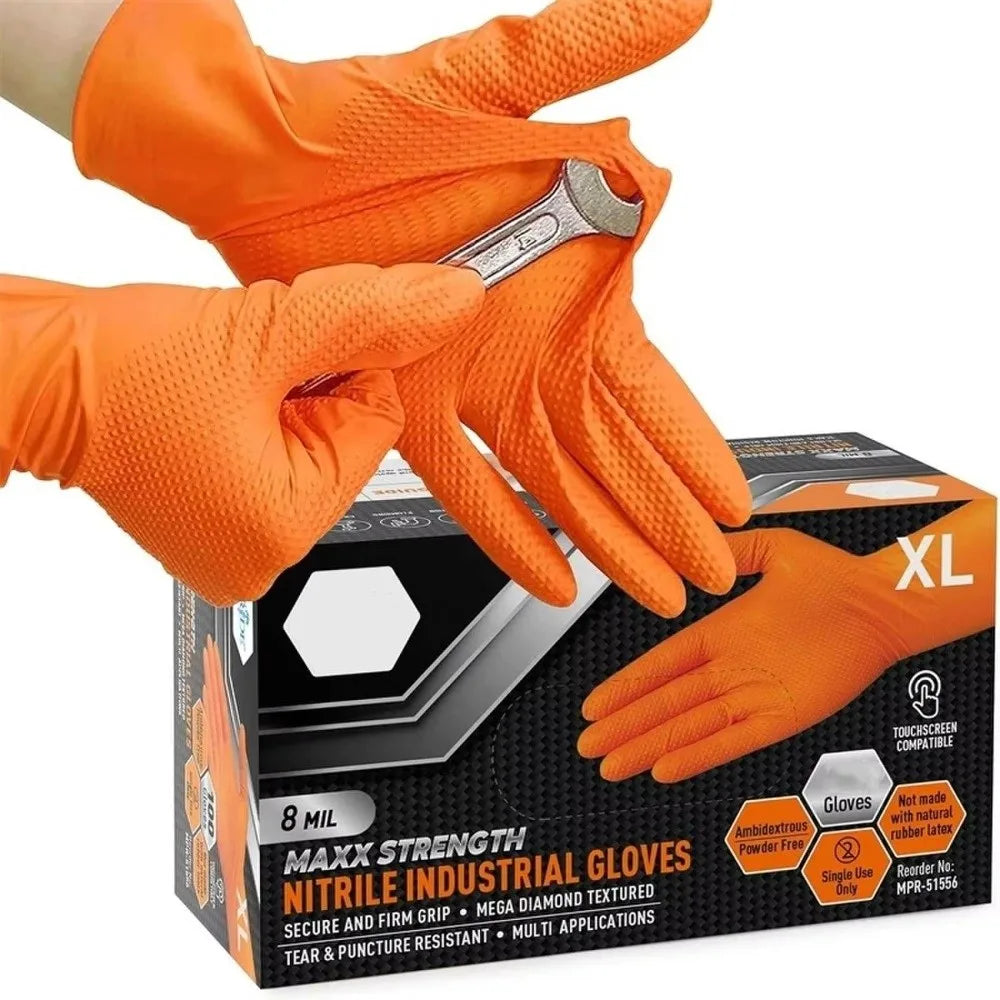 10-Pack Heavy Duty 8mil Nitrile Gloves – Diamond Grip Latex-Free Disposable Safety Gloves P3