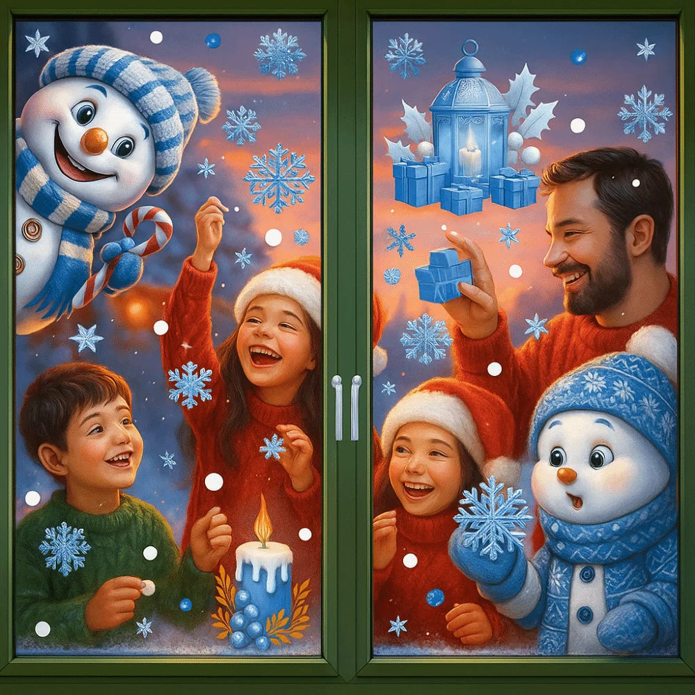 PVC Christmas Window Stickers – Snowman, Snowflake & Santa Window Sticker Set P3