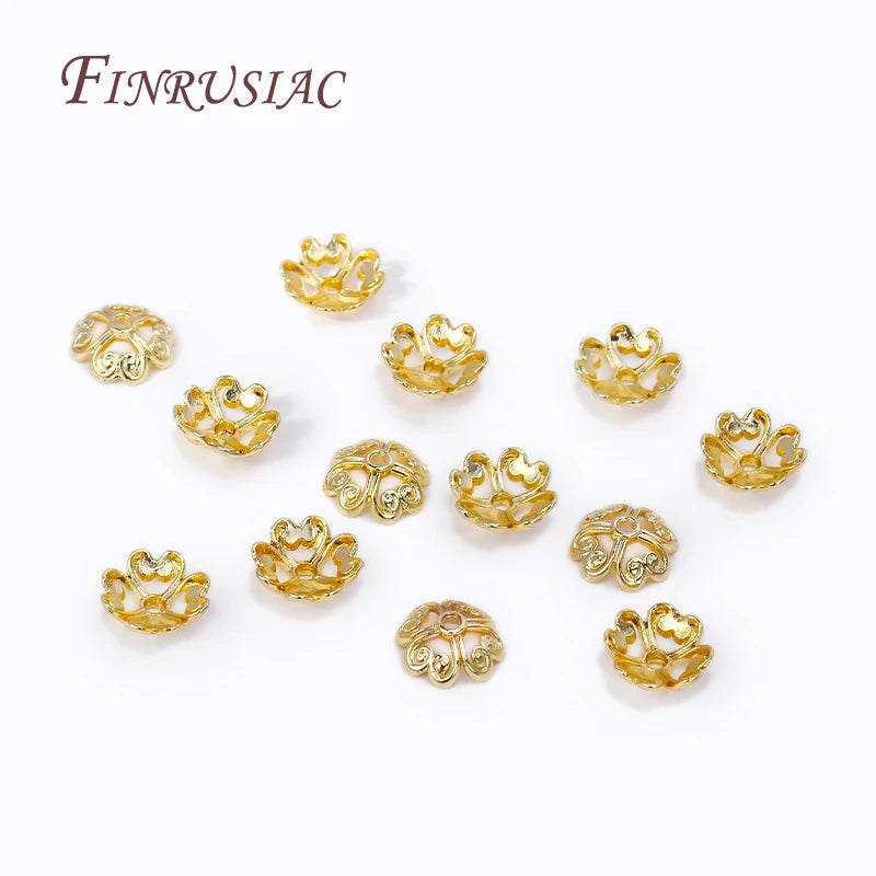 18K Gold Plated Hollow Flower Bead Caps 8mm | Brass Jewelry Findings Bead Caps Findings P3
