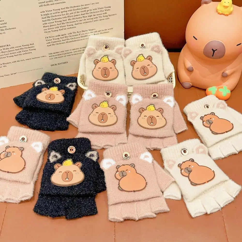Kids Capybara Flip Half-Finger Winter Gloves | Ages 6–10 Kids Winter Gloves P3