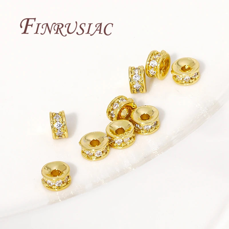 18K Gold Plated Brass Zircon Rondelle Spacer Beads for Jewelry Jewelry Spacer Beads P3