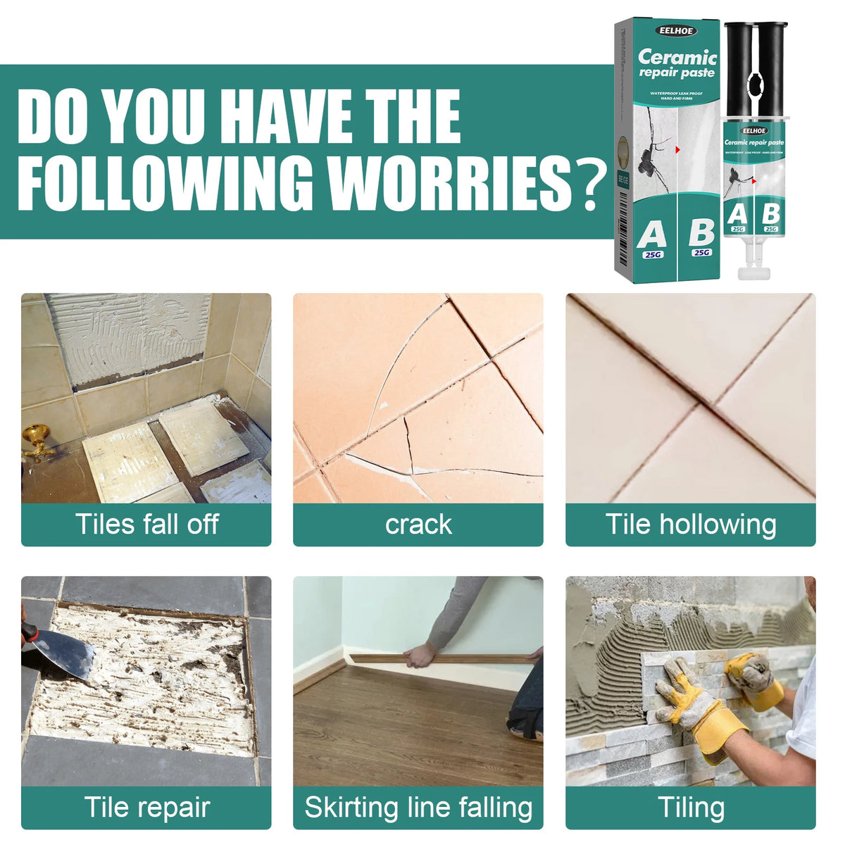 Tile Repair Paste AB Glue | Waterproof Ceramic Crack Fix Kit Tile Repair Adhesive P3