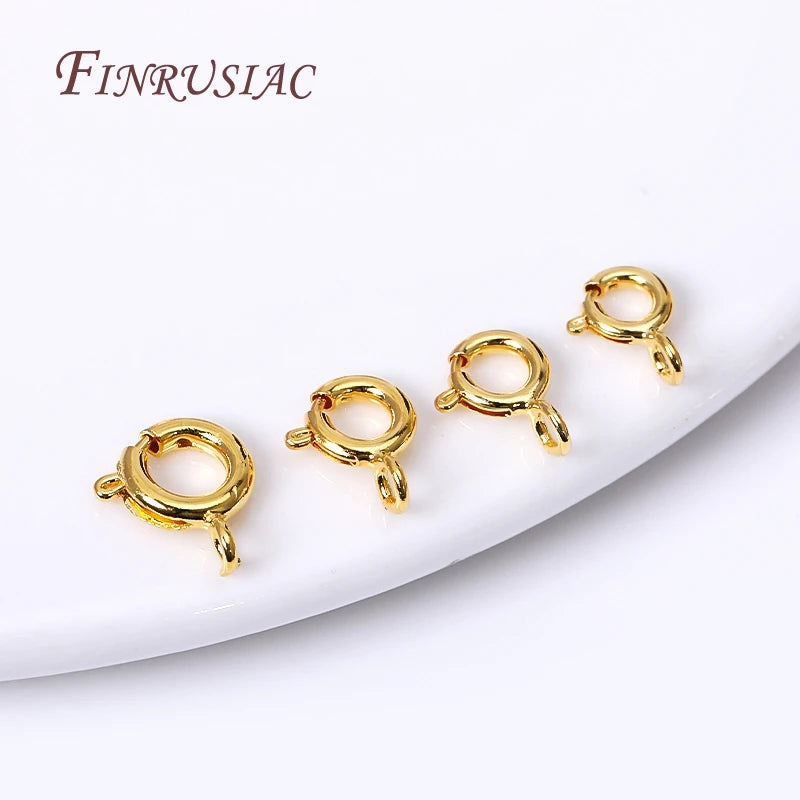 18K Gold Plated Brass Spring Ring Clasp & Open Ring 5–7mm Jewelry Clasp Findings P3
