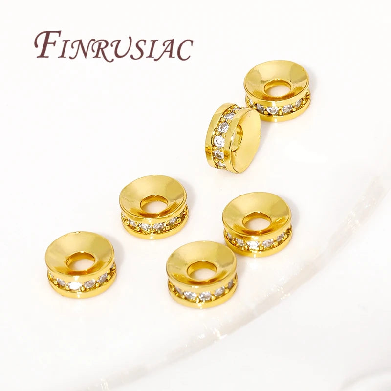 18K Gold Plated Brass Zircon Rondelle Spacer Beads for Jewelry Jewelry Spacer Beads P3 18K Gold Plated 6mm-4pcs