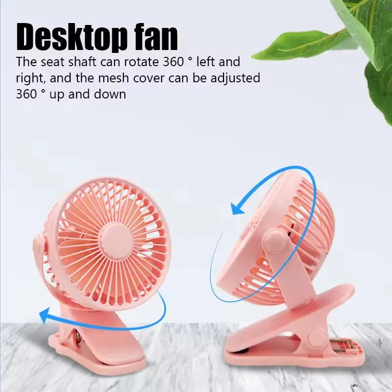 720° Rotatable USB Clip Fan with Night Light – 3-Speed Mini Portable Clip Fan P3