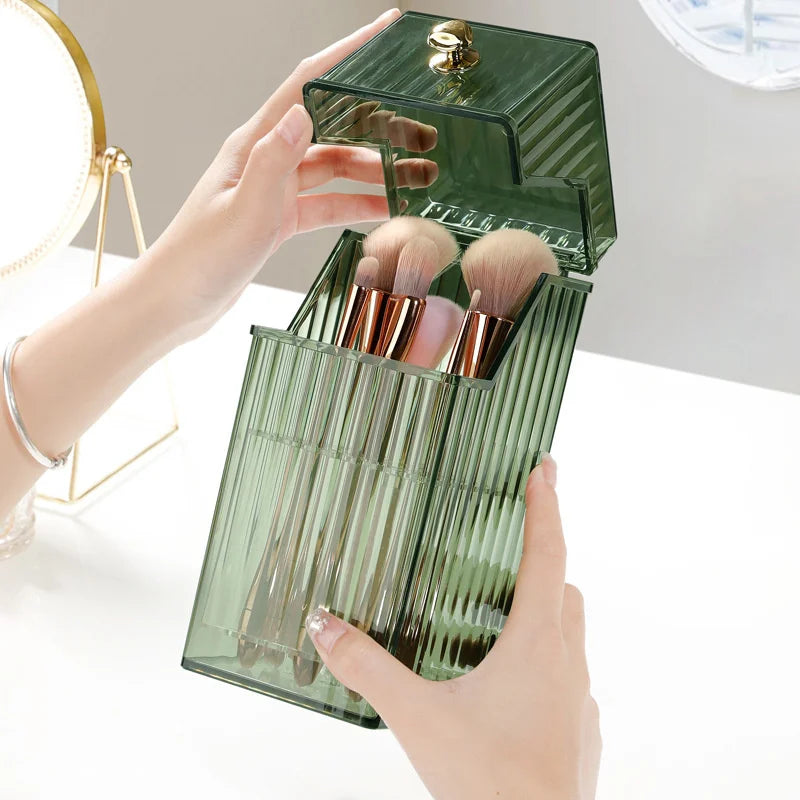 Clear Acrylic Makeup Brush Holder with Lid | Large Capacity Makeup Brush Organizer P3
