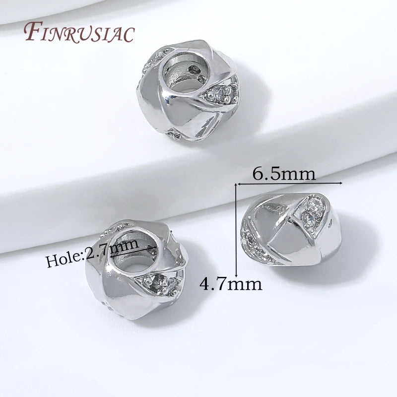 18K Gold Plated Micro Pavé CZ Spacer Beads | DIY Jewelry Making Jewelry Spacer Beads P3 Rhodium Plated 10pcs