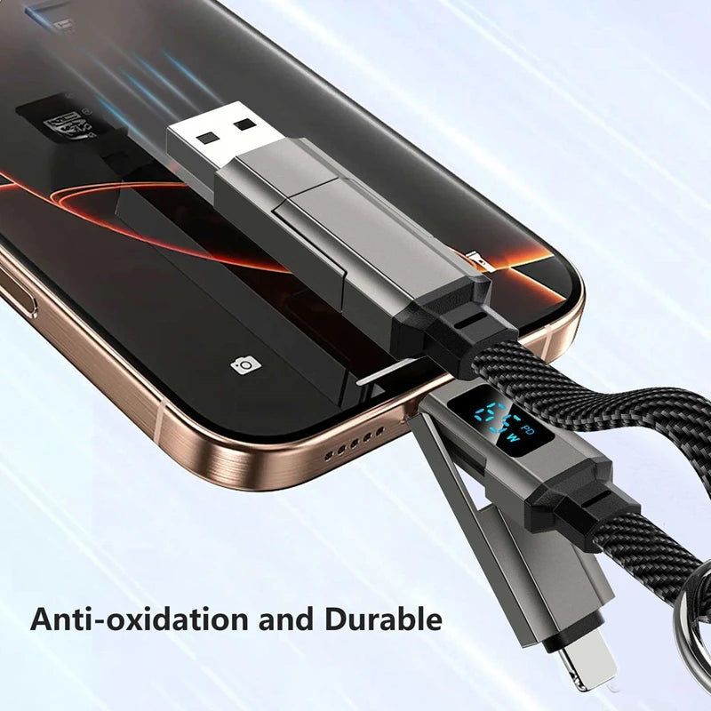 4-in-1 65W USB-C Keychain Fast Charging Cable | LED Display USB-C Charging Cable P3