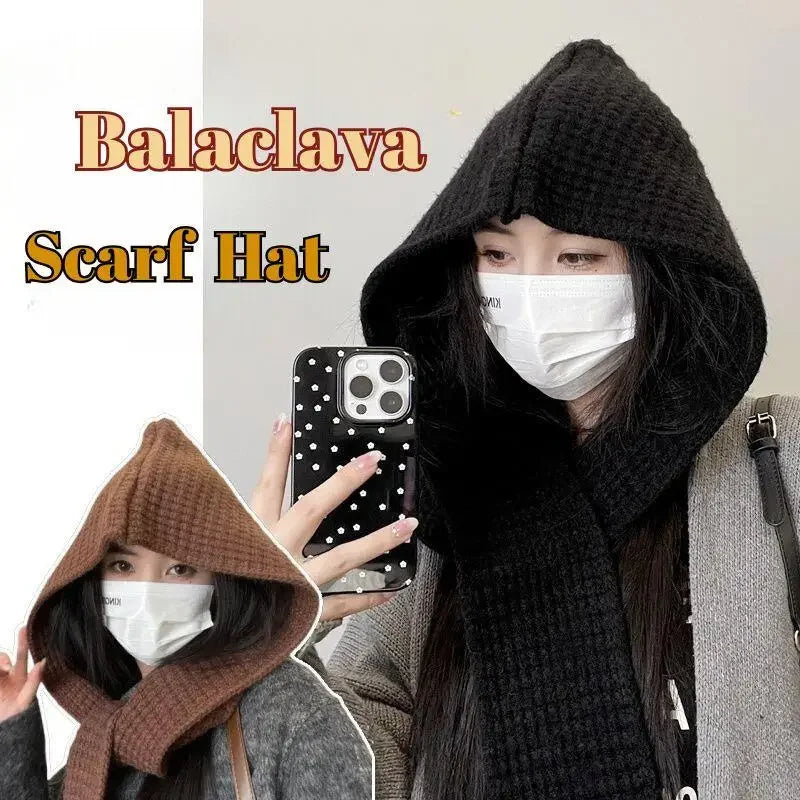 Korean Balaclava Bonnet – Women's Knitted Hat & Neck Warmer Winter Balaclava Hat P3