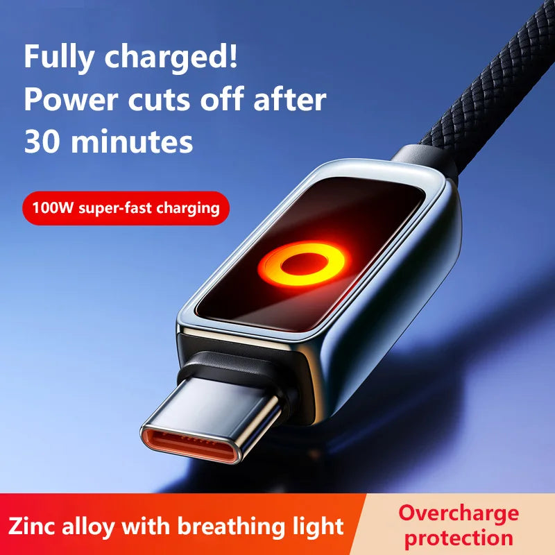 100W USB-C Fast Charging Cable 6A | Auto Power Off & Data Transfer USB-C Charging Cable P3