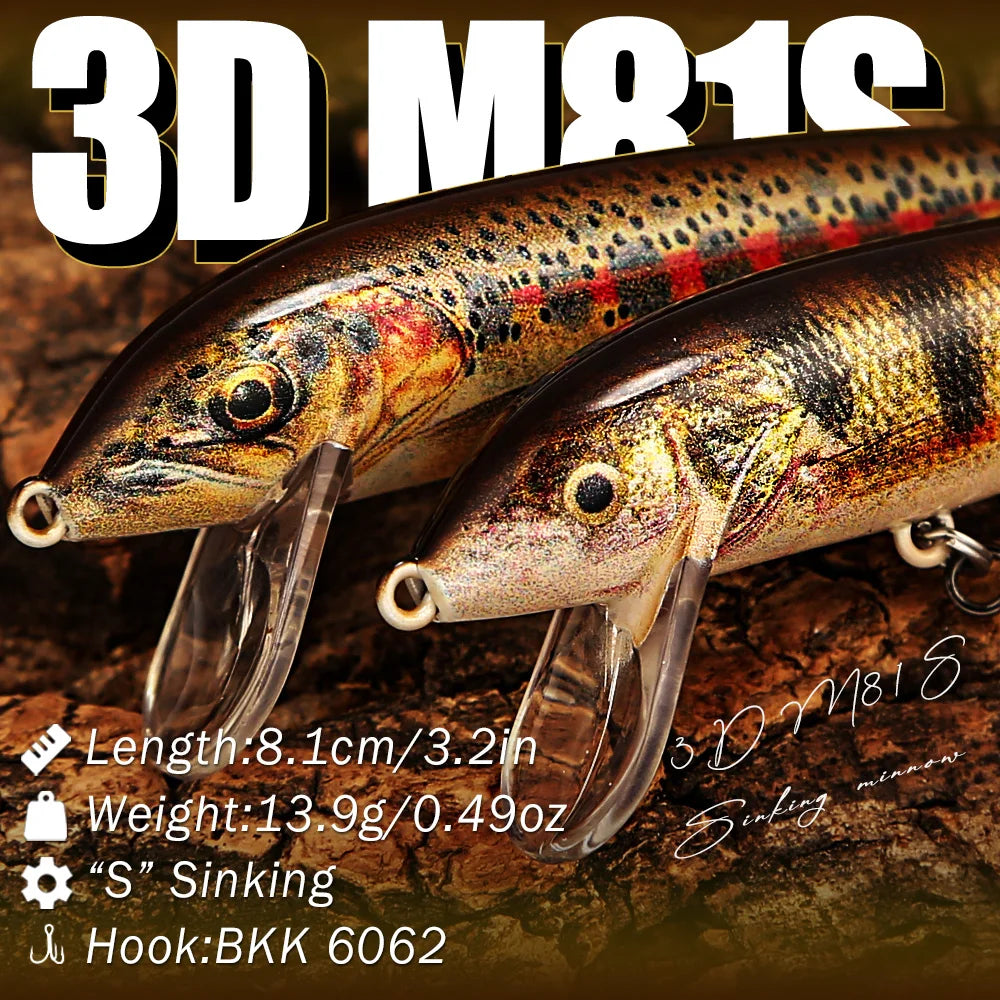 B&U Sinking Minnow Lure Set – Trout Pike Jerkbait 3/4 Pcs Fishing Lure Set P3