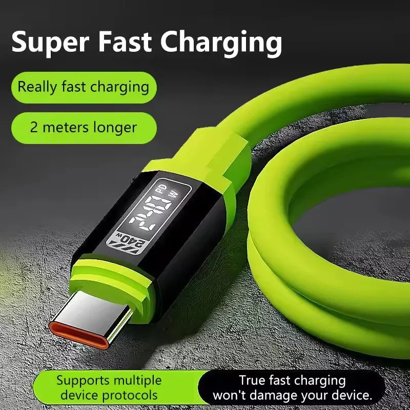 USB-C PD 240W LED Fast Charging Cable 6A – Multi-Device USB-C Charging Cable P3
