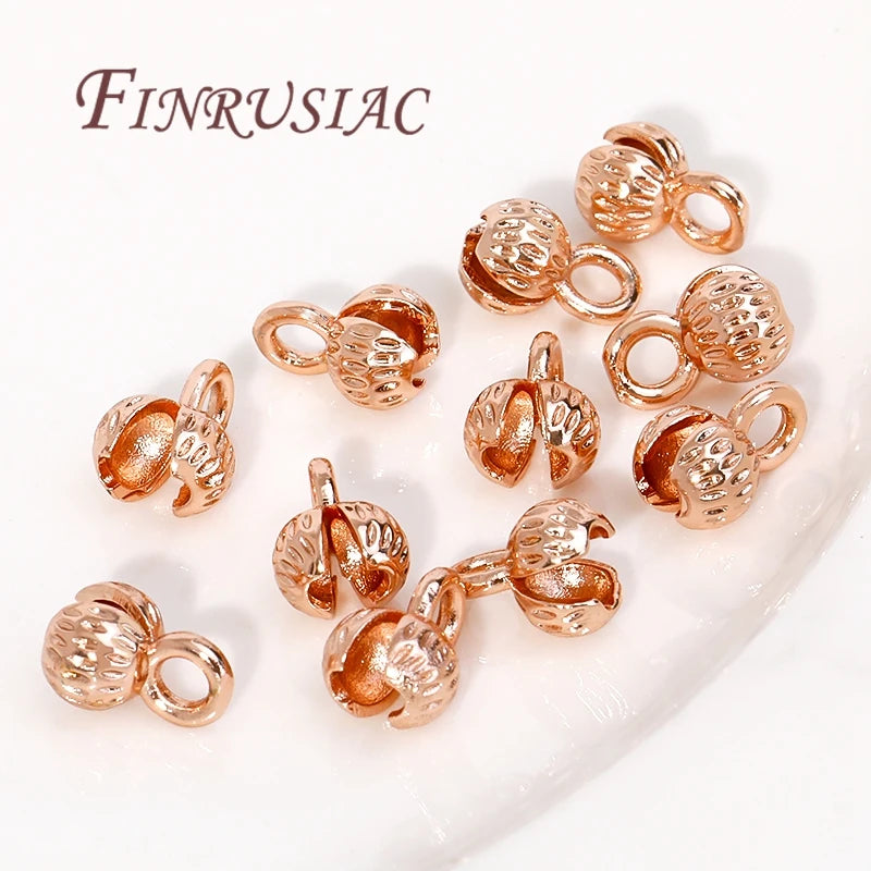 18K Gold Plated Brass Cord Ends 4/5.5mm Clam Shell Crimp Bead Tips Jewelry Findings P3