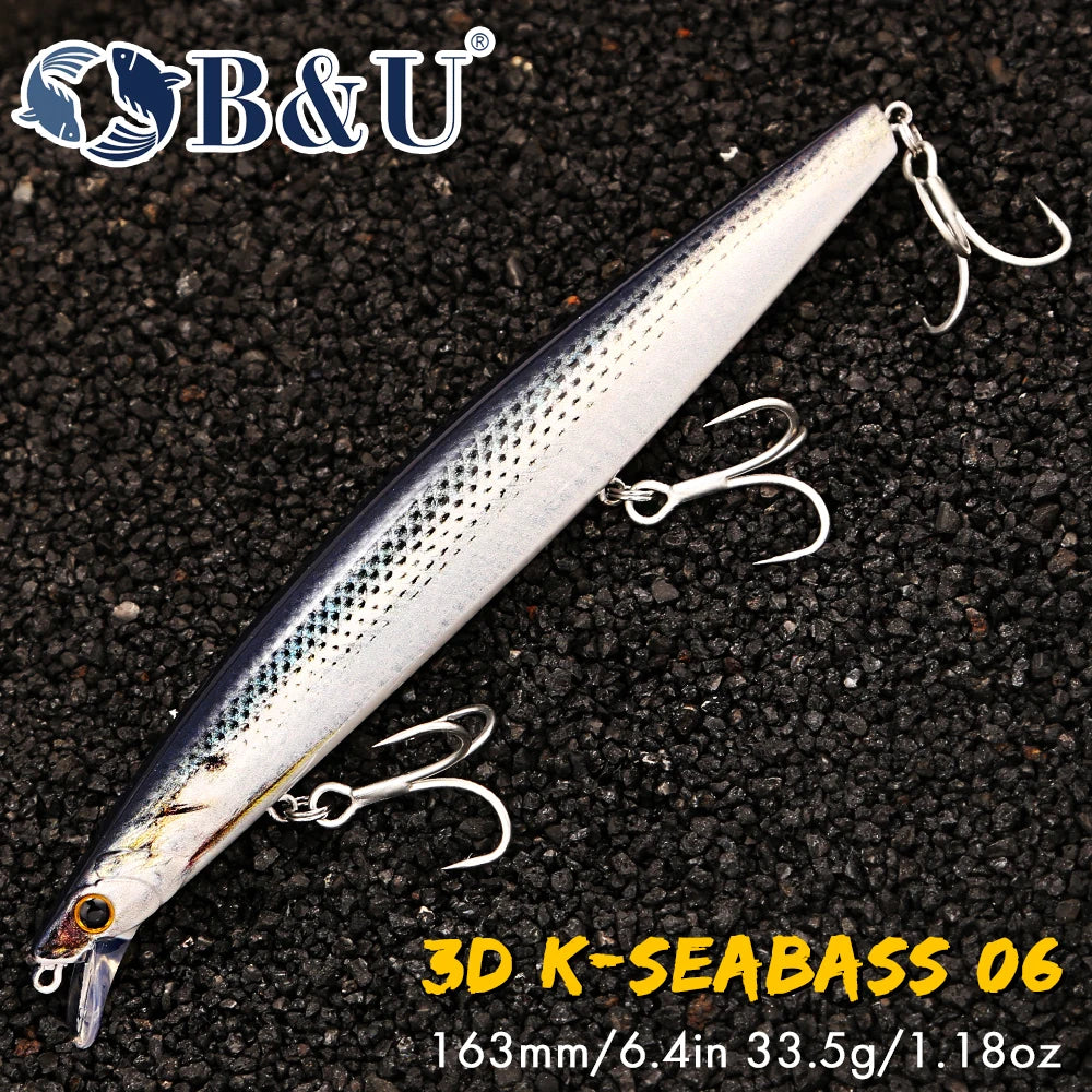 B&U Saltwater Floating Minnow Lure 163mm 33.5g – Sea Bass Bait Saltwater Fishing Lure P3