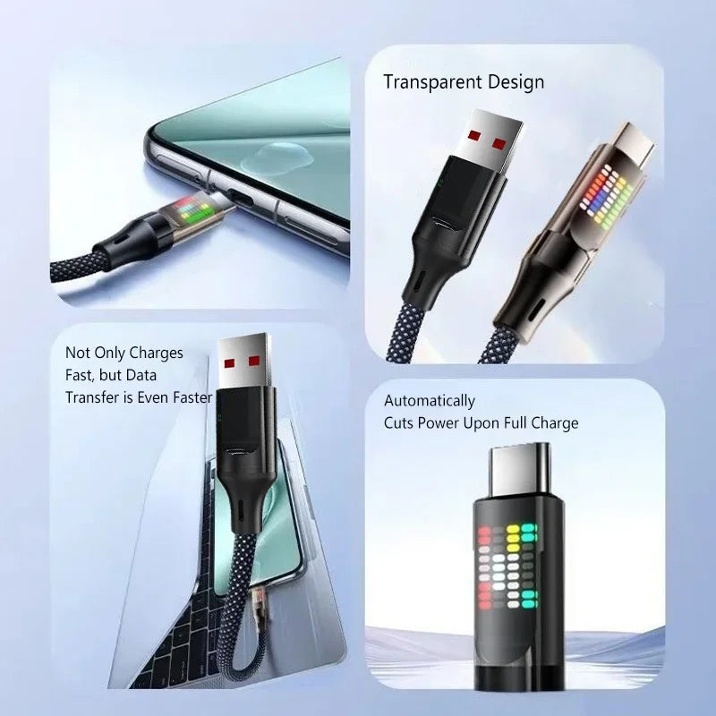 120W USB-A to USB-C Fast Charge Cable 6A LED – Nylon Braided USB Charging Cable P3