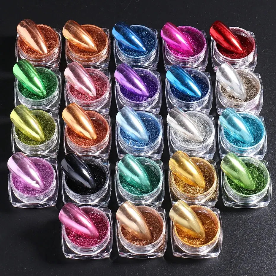 23-Color Chrome Nail Powder Set – Y2K Mirror Glitter Pigment Chrome Nail Powder Set P3