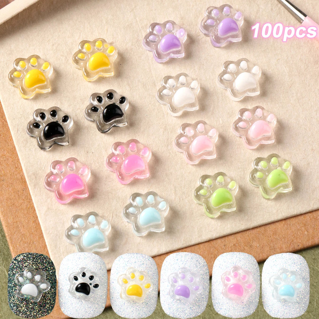 100pcs 3D Kawaii Cat Paw Nail Charms – Acrylic Nail Art Studs Nail Art Charms P3 S-270-100pcs