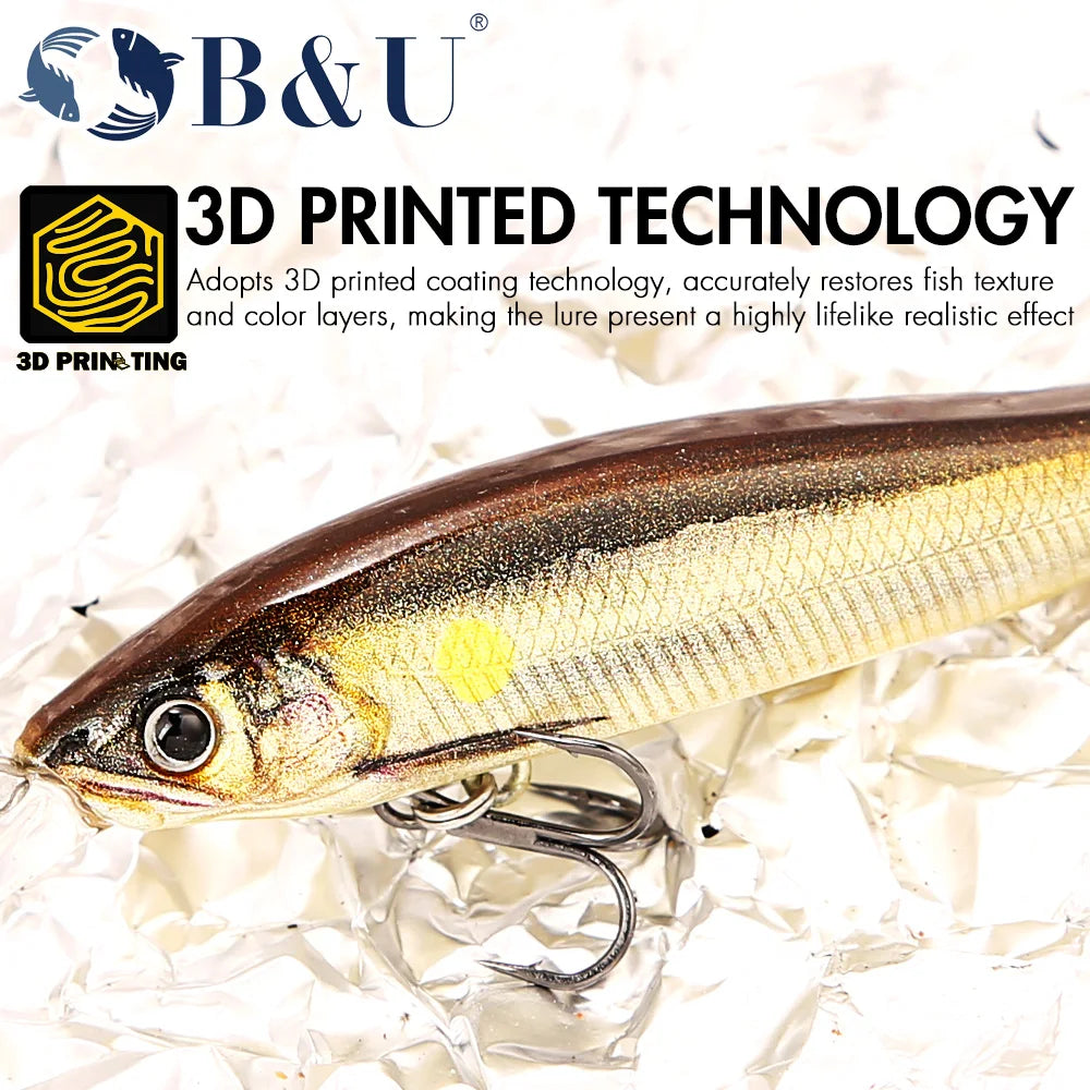 B&U Slow Floating Minnow Jerkbait – Pike Perch Chub Lure Hard Fishing Lure P3