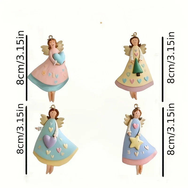 4-Piece Vintage Angel Wooden Christmas Tree Ornaments Set Christmas Tree Ornaments P3