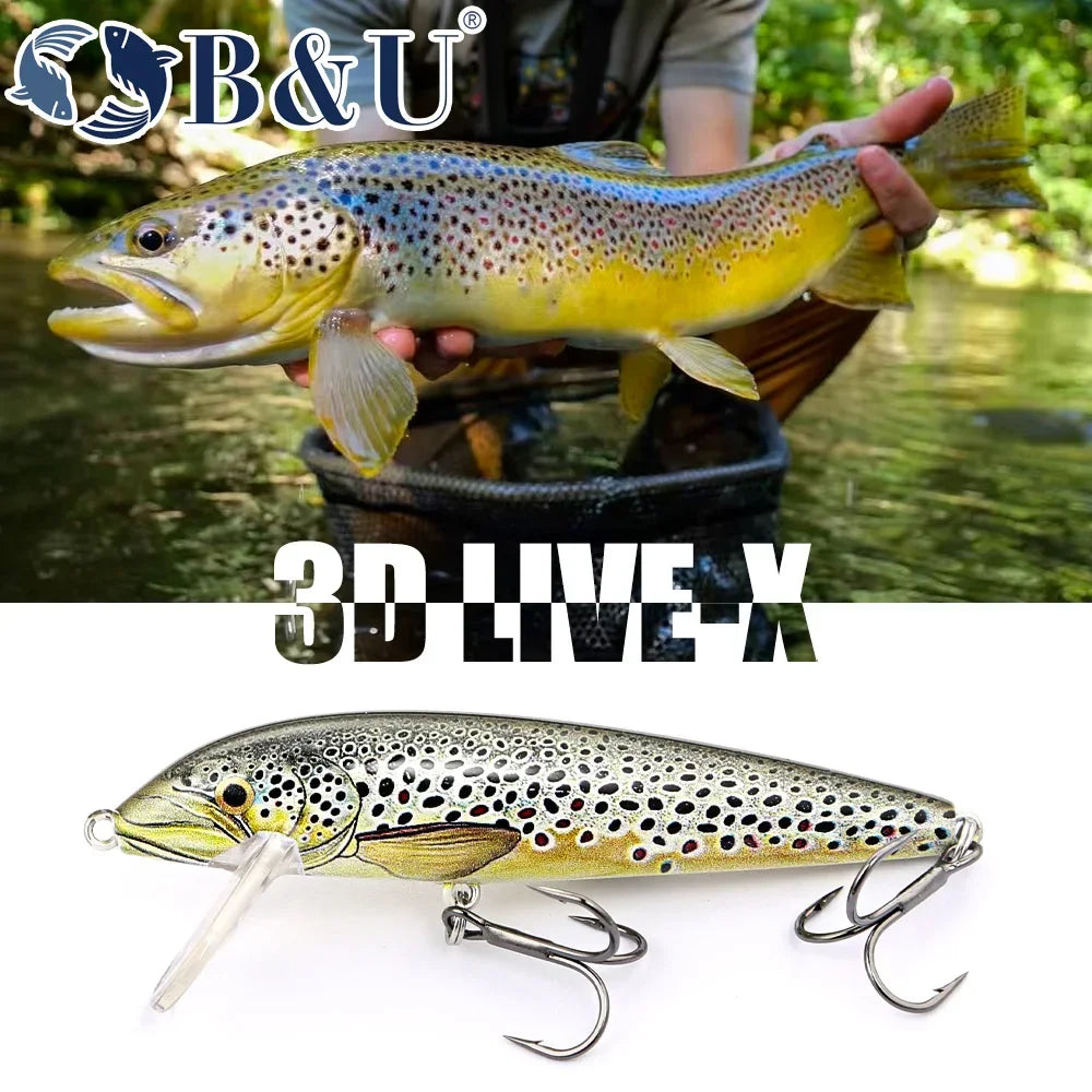 B&U 80mm Sinking Minnow Jerkbait – Bass Pike Perch Trout Lure Sinking Minnow Lure P3