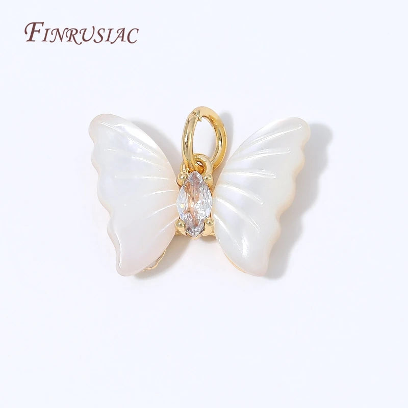 18K Gold Butterfly Connector Charms – Shell Zircon DIY Findings Jewelry Findings P3