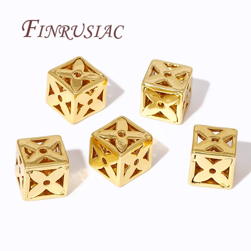 18K Gold Plated Square Hollow Brass Bead – DIY Jewelry Findings Jewelry Spacer Beads P3