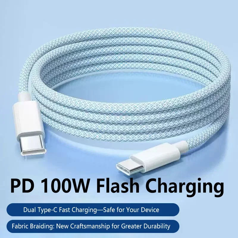 100W USB-C to C Braided Fast Charge Cable 6A | 1M USB-C Charging Cable P3