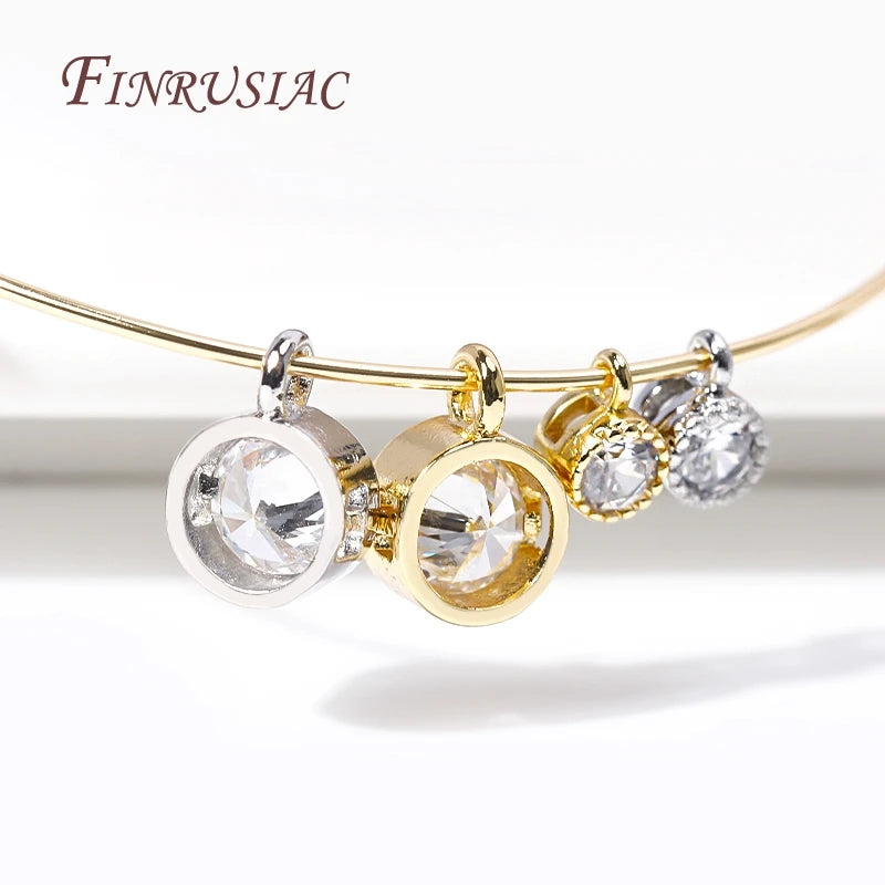18K Gold & Rhodium Plated Zircon Round Charm Pendants – 2 Sizes Jewelry Charm Pendants P3