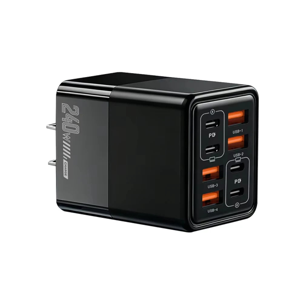 8-in-1 240W USB-C Fast Charger | 4 PD + 4 USB-A Ports Multi-Port Wall Charger P3 US Plug Black