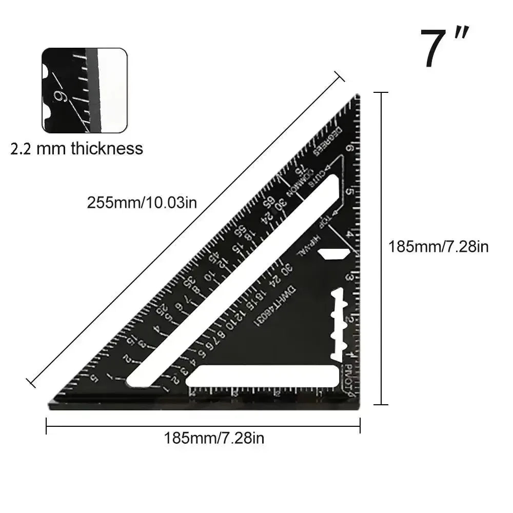 7" Aluminum Speed Square – Metric & Imperial Angle Ruler Speed Square Ruler P3