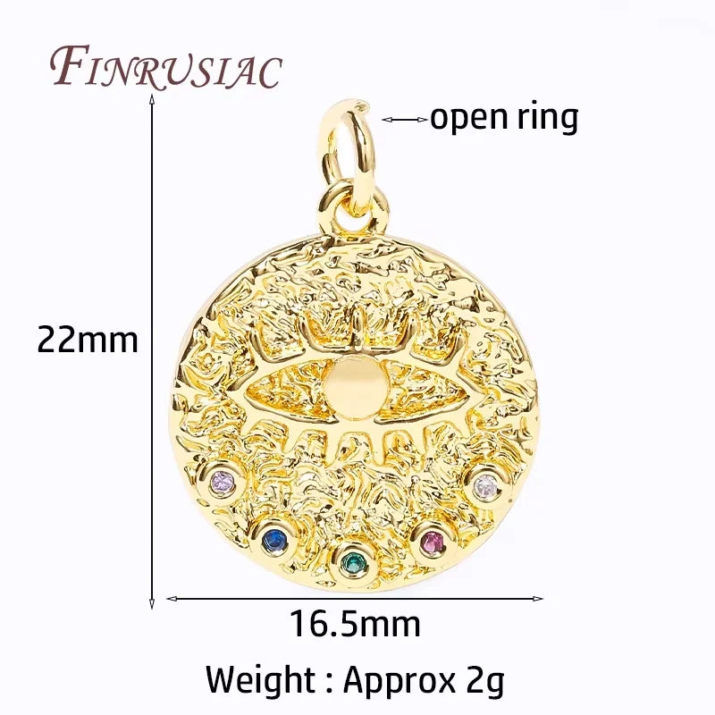 18K Gold Plated Evil Eye Round Charms – DIY Jewelry Pendants Jewelry Charm Pendant P3 18K Real Gold Plated 2 pieces