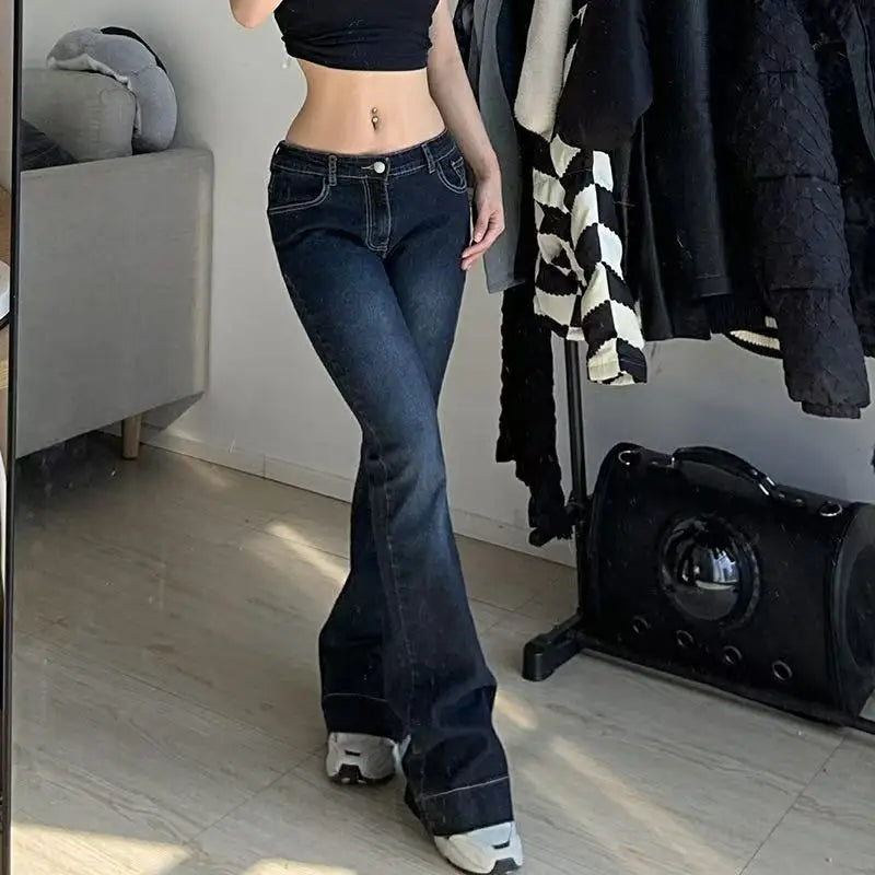 Y2K Flare Jeans Women Low Rise Vintage Distressed Streetwear Flare Jeans P3