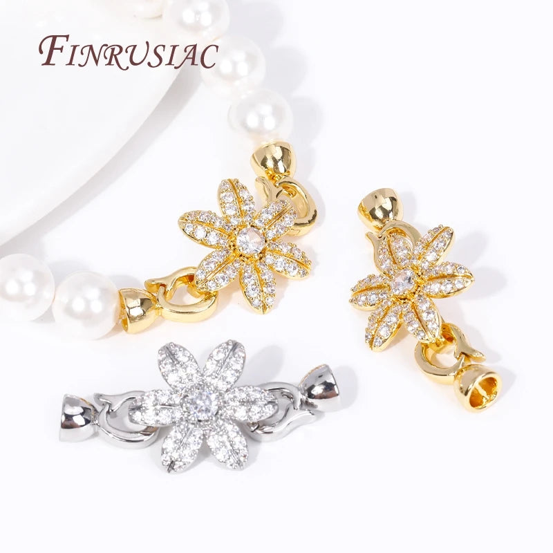 18K Gold Plated CZ Flower Pearl Clasp | DIY Jewelry Connector Jewelry Clasp Connector P3