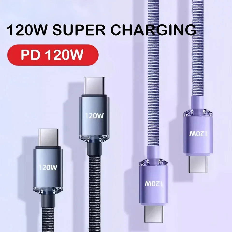 120W USB-C Braided Fast Charging Cable 6A | iPhone Samsung USB-C Charging Cable P3