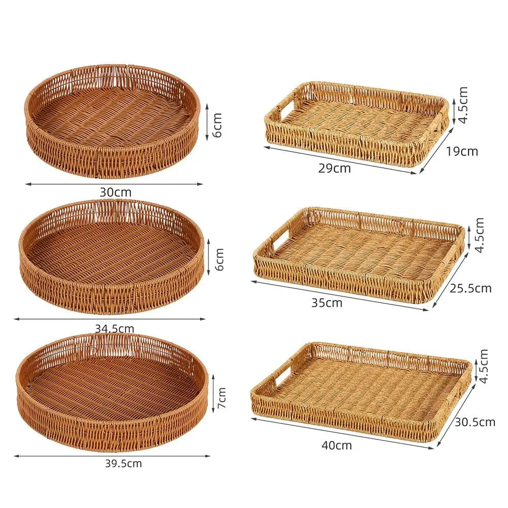 Handwoven Plastic Rattan Storage Tray – Fruit & Bread Basket Woven Storage Basket P3