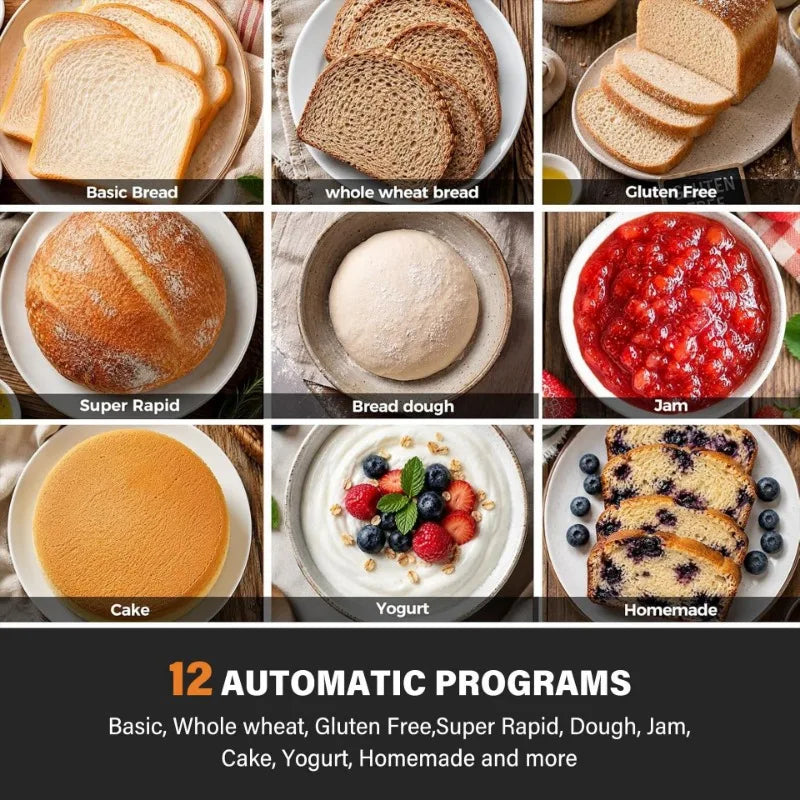 Automatic Bread Maker – LCD Display, 12 Programs & Kneading Bread Maker Machine P3