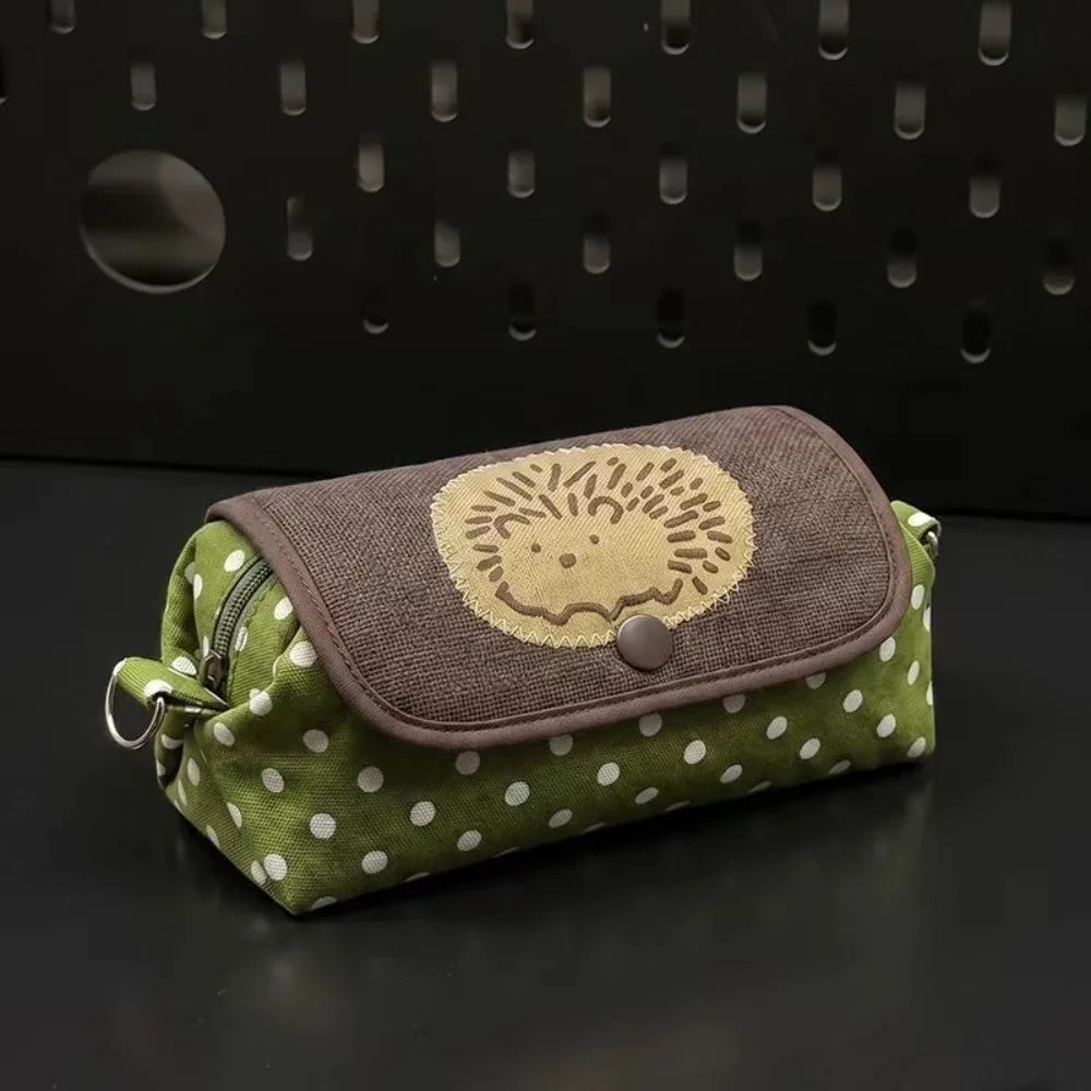 Cute Hedgehog Pencil Case – Large Capacity Dot Pattern Pen Bag Pencil Case P3 Green A