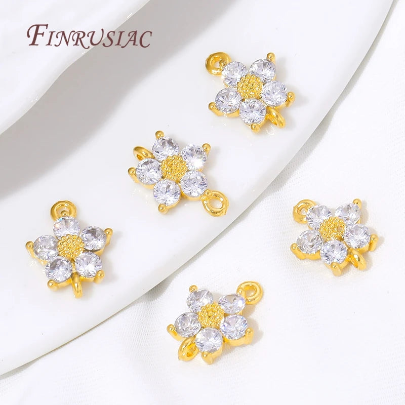 18K Gold CZ Flower Connector Charms – 2-Hole Crystal Link Jewelry Connector Charm P3