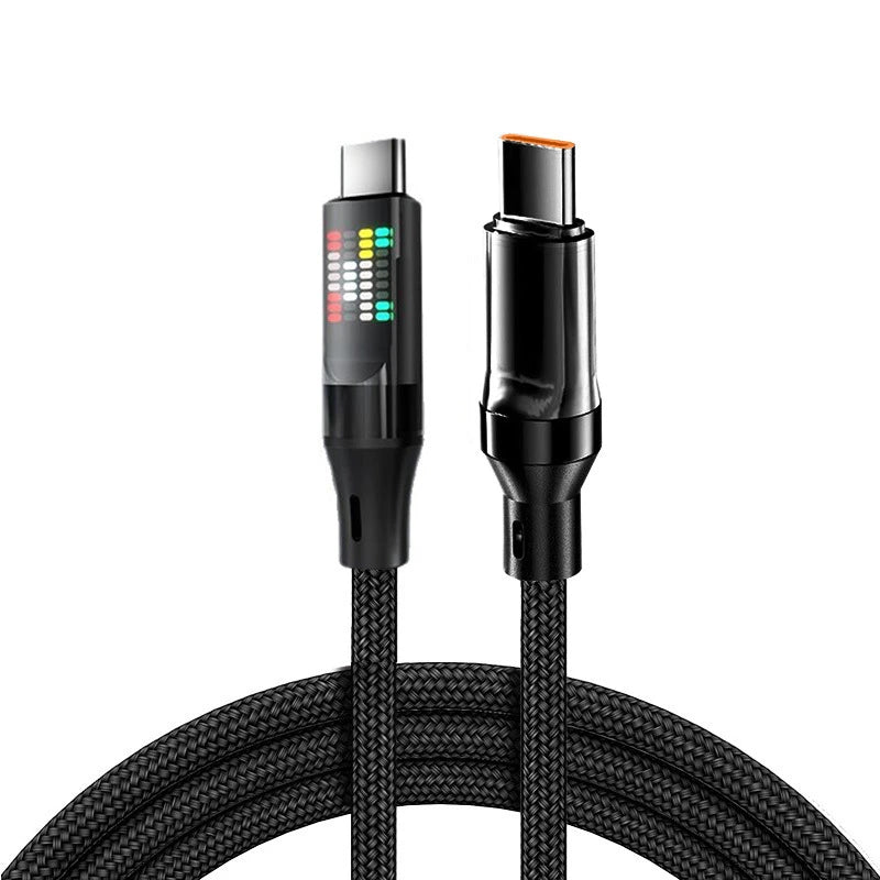 120W USB-A to USB-C Fast Charge Cable 6A LED – Nylon Braided USB Charging Cable P3 PD Cable 1.5m