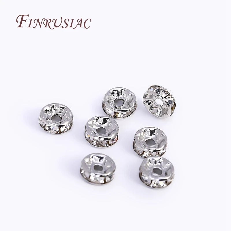 18K Gold Plated Rhinestone Rondelle Spacer Beads 4/6/8mm Rhinestone Spacer Beads P3
