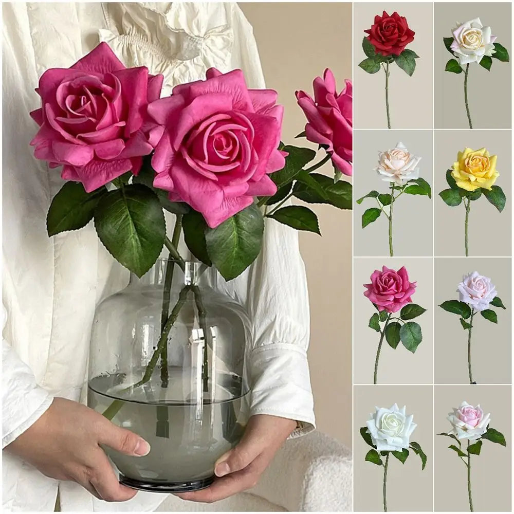 Multicolor Silk Rose Artificial Flower Single Stem Real Touch Artificial Silk Flower P3