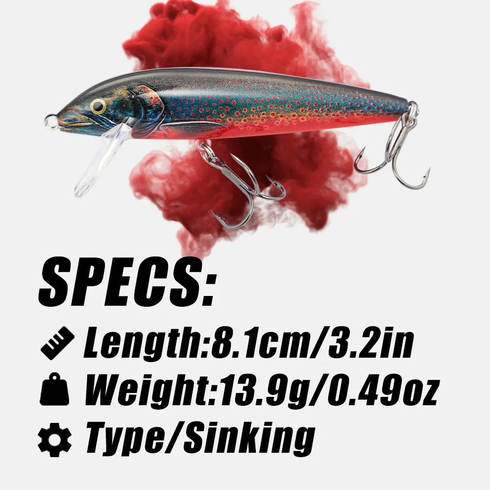 B&U 80mm Sinking Minnow Jerkbait – Bass Pike Perch Trout Lure Sinking Minnow Lure P3