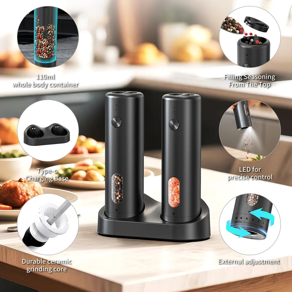 CLITON Electric Salt & Pepper Grinder Set | USB-C Rechargeable Electric Spice Grinder P3