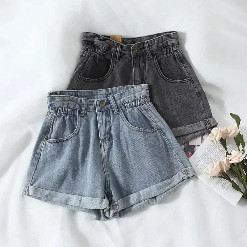 PTKPCC Women's High-Waist Loose Denim Shorts – Korean Retro Denim Shorts P3