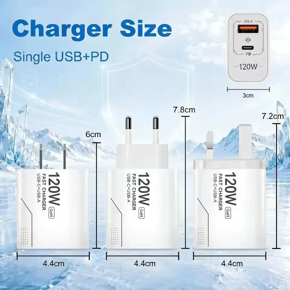 120W GaN 2-Port USB-C Fast Charging Wall Charger US/EU Plug GaN Wall Charger P3