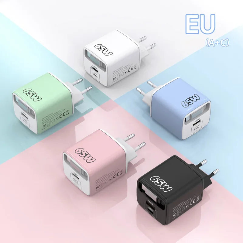 65W Multi-Port Fast Charger with 70cm Cable | EU US UK Multi-Port Fast Charger P3